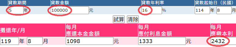 機車貸款試算表